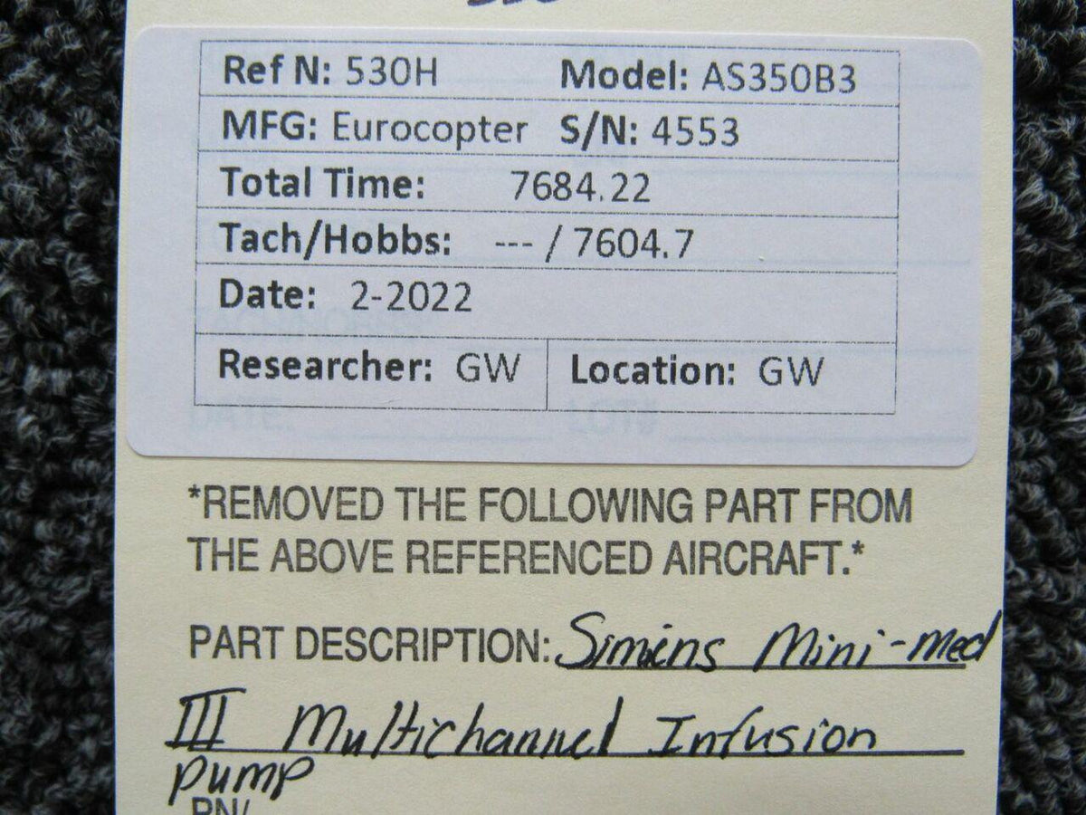 Siemens Mini-Med III Multi-Channel Infusion Pump (Volts: 6-9, Watts: 6) BAS Part Sales | Airplane Parts