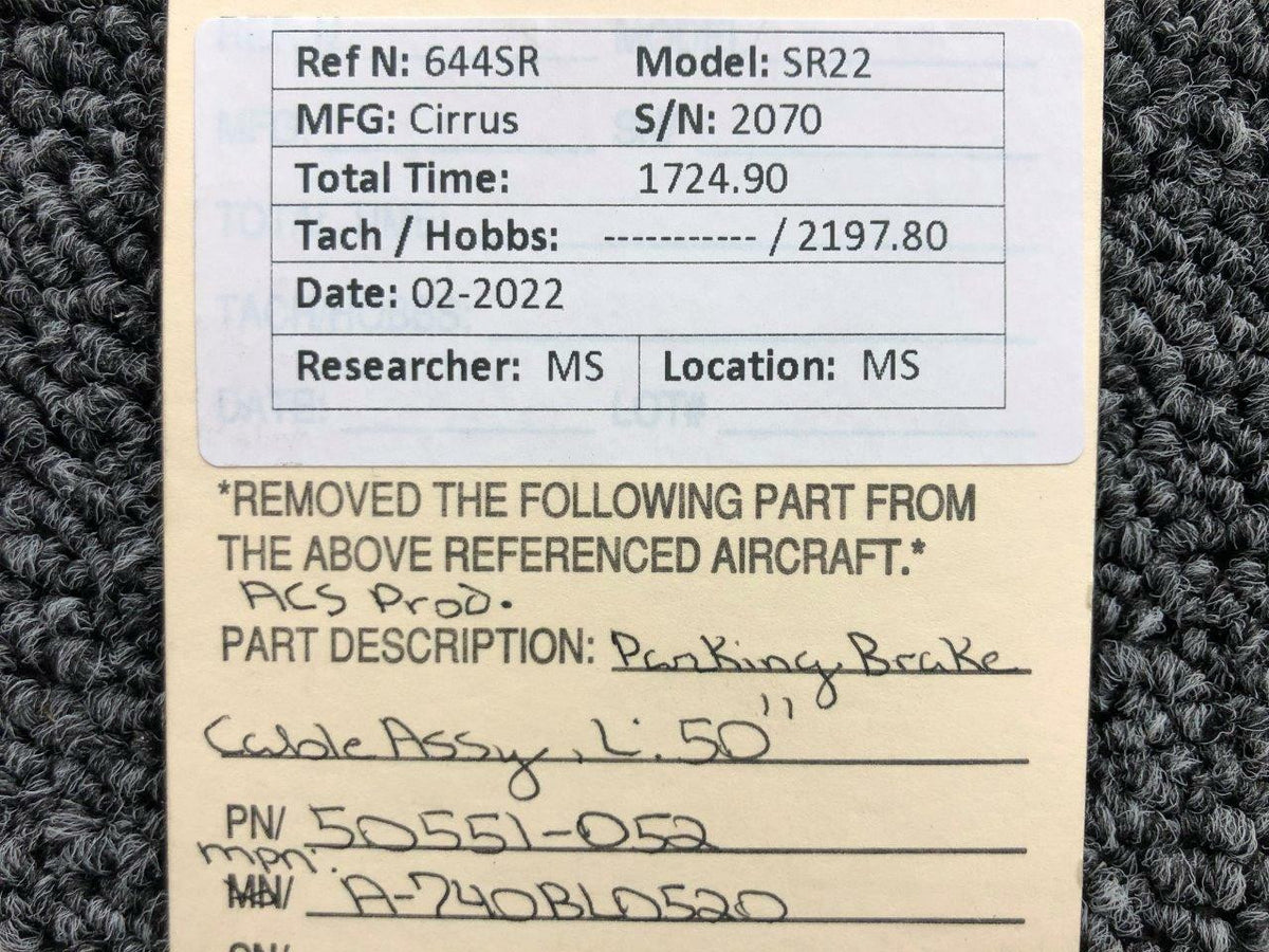 50551-052 (MPN: A-740BL0520) ACS Products Parking Brake Cable Assy (L: 50") BAS Part Sales | Airplane Parts