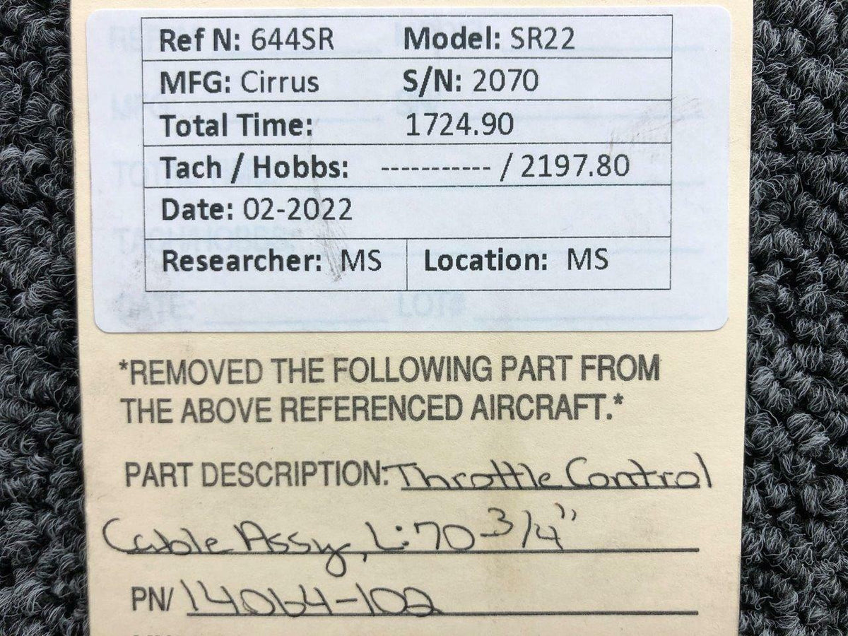 Cirrus 14064-102 Cirrus SR22 Throttle Control Cable Assembly Length 70-3/4