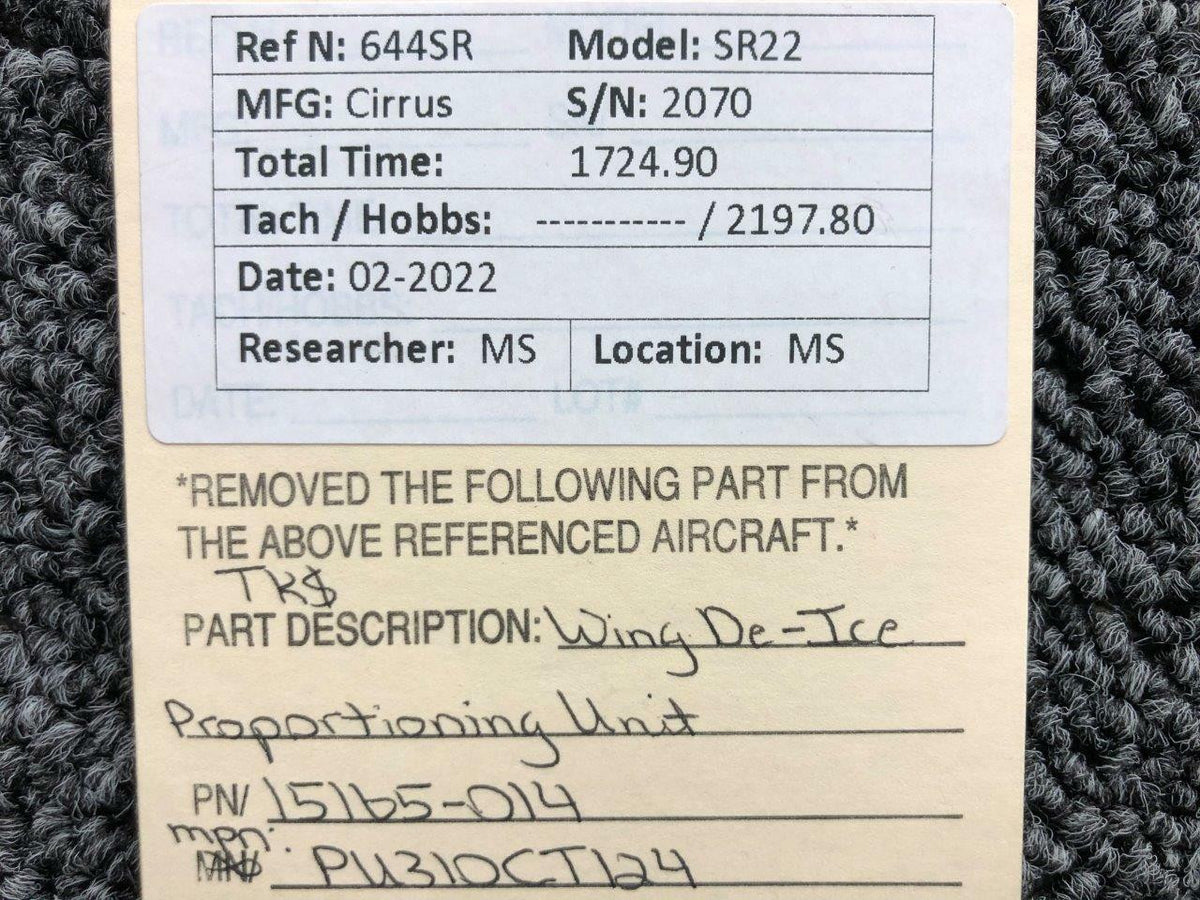 TKS 15165-014 MPN PU310CT124 Cirrus SR22 TKS Wing De-Ice Proportioning Unit