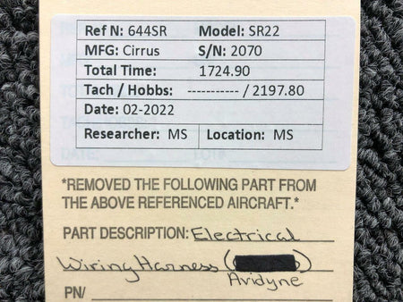 Cirrus SR22 Electrical Wiring Harness Avidyne System