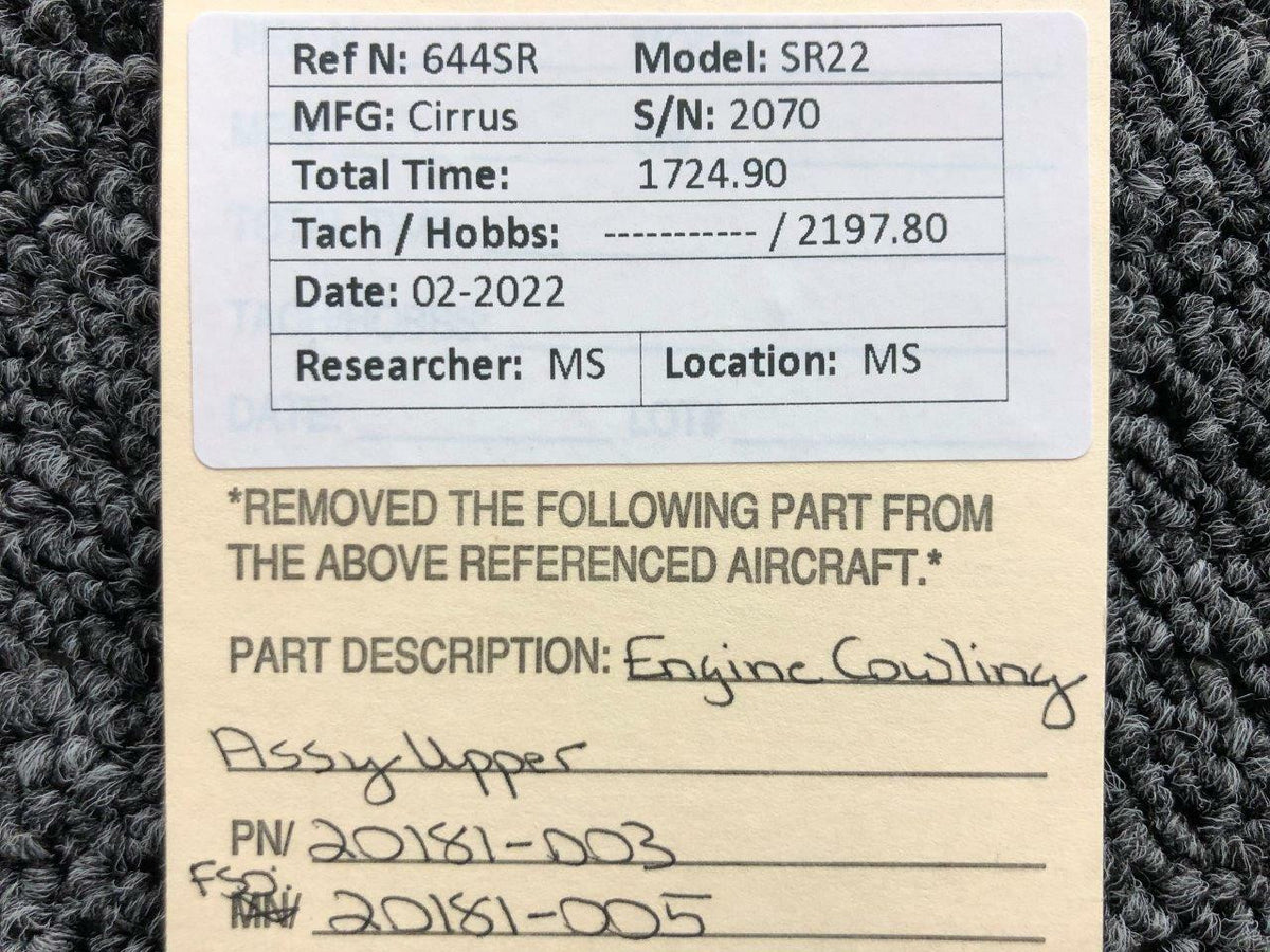 20181-003 (FSO: 20181-005) Cirrus SR22 Engine Cowling Assembly Upper BAS Part Sales | Airplane Parts