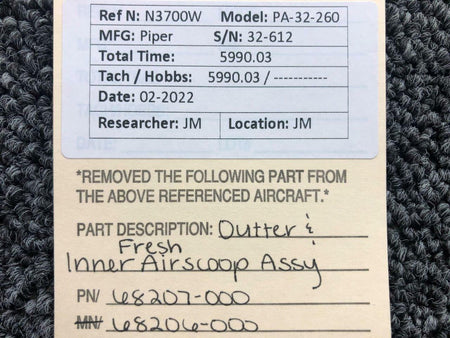 Piper 68207-000 / 68206-000 Piper PA32-260 Outer and Inner Fresh Air Scoop Assembly