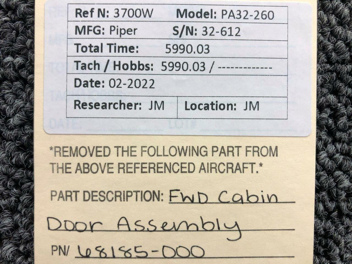 Piper 68185-000 Piper PA32-260 Forward Cabin Door Assembly