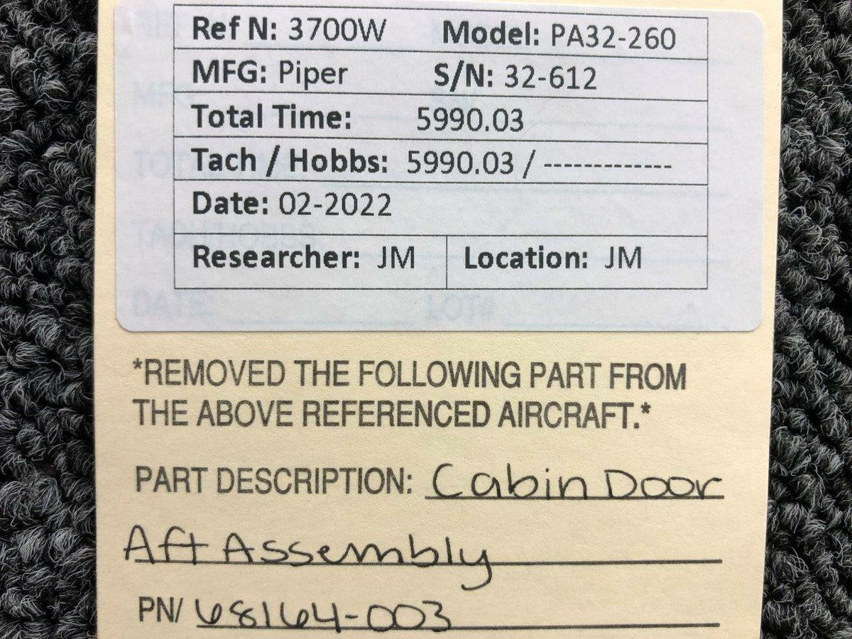 Piper 68164-003 Piper PA32-260 Cabin Door Aft Assembly