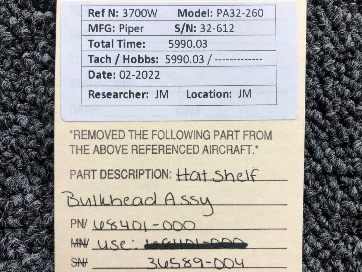 68401-000 (USE: 36589-004) Piper PA32-260 Hat Shelf Bulkhead Assembly BAS Part Sales | Airplane Parts