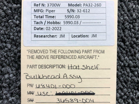 68401-000 (USE: 36589-004) Piper PA32-260 Hat Shelf Bulkhead Assembly BAS Part Sales | Airplane Parts