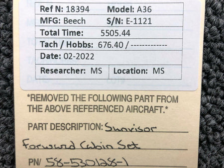 Beechcraft 58-530128-1 Beechcraft A36 Forward Cabin Sun Visor Set