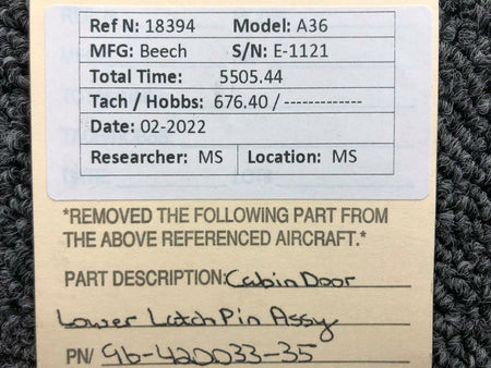 Beechcraft 96-420033-35 Beechcraft A36 Cabin Door Lower Latch Pin Assembly