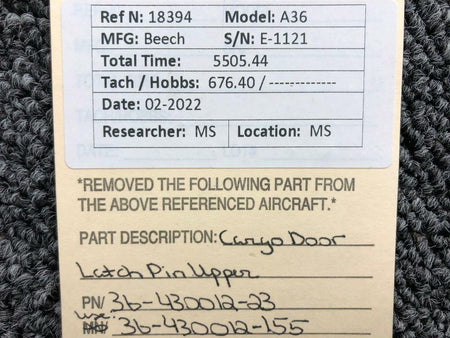 Beechcraft 36-430012-23 USE 36-430012-155 Beechcraft A36 Upper Cargo Door Latch Pin