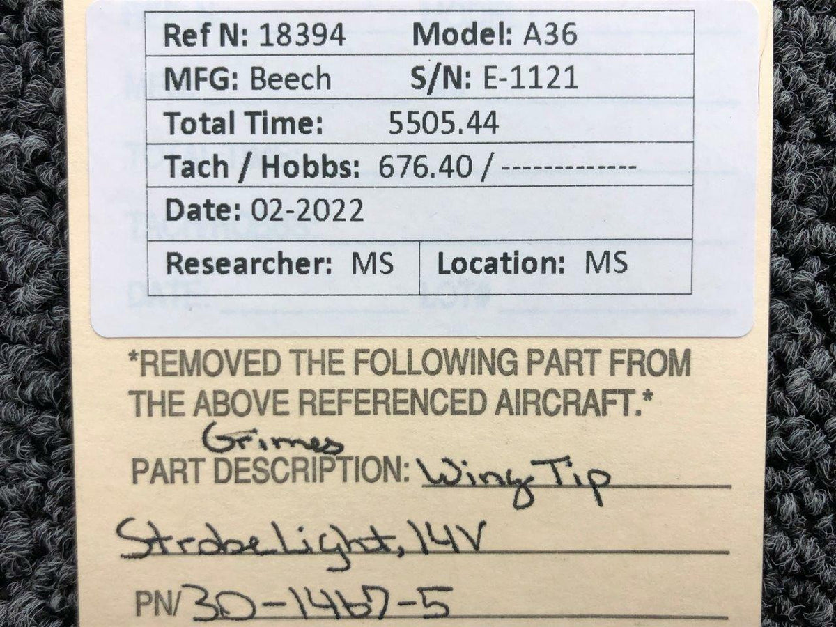Grimes 30-1467-5 Beechcraft A36 Grimes Wing Tip Strobe Light Volts 14