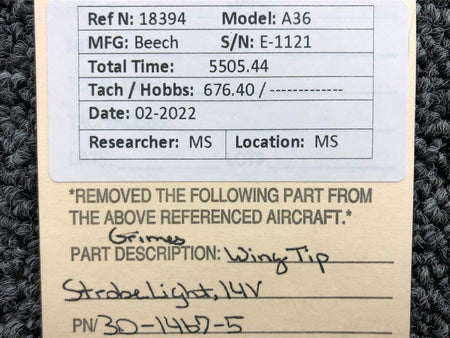Grimes 30-1467-5 Beechcraft A36 Grimes Wing Tip Strobe Light Volts 14