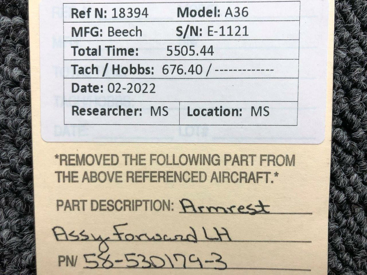 Beechcraft 58-530179-3 Beechcraft A36 Armrest Assembly Forward LH