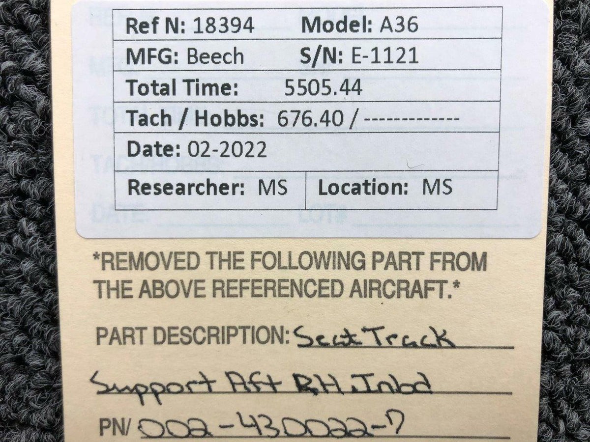 Beechcraft 002-430022-7 Beechcraft A36 Seat Track Support Aft Inboard RH