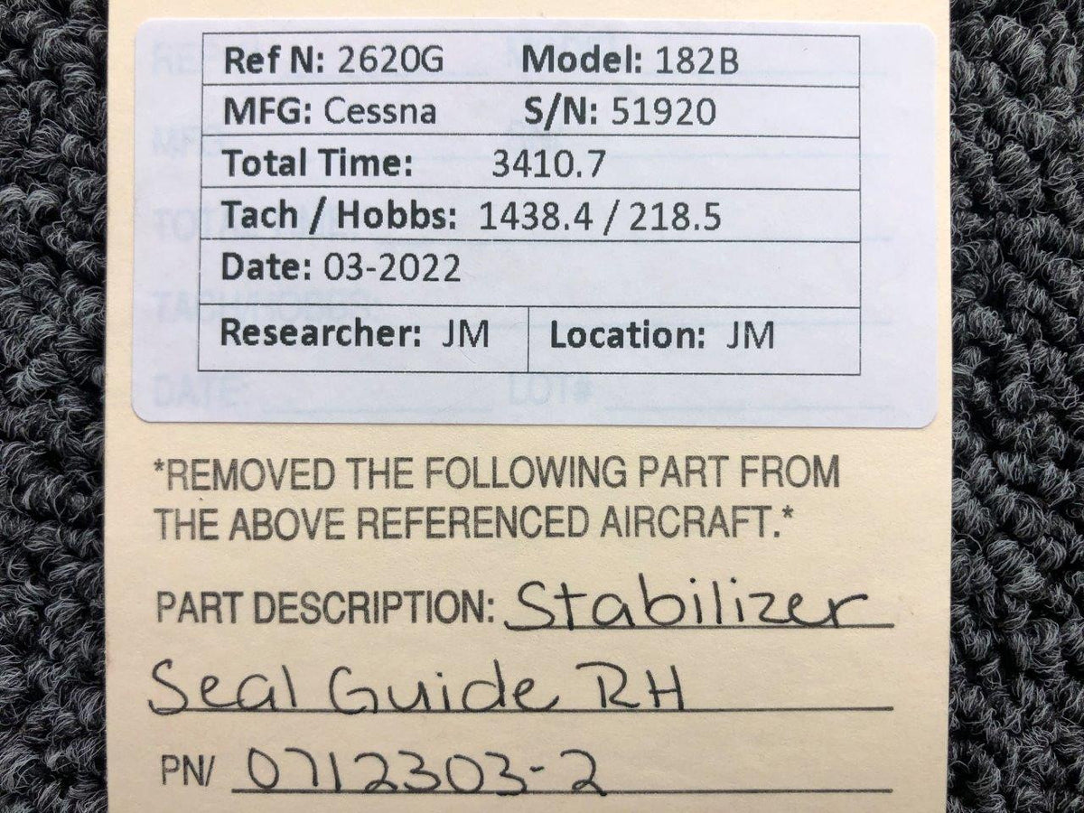 0712303-2 Cessna 182B Stabilizer Guide Seal RH BAS Part Sales | Airplane Parts