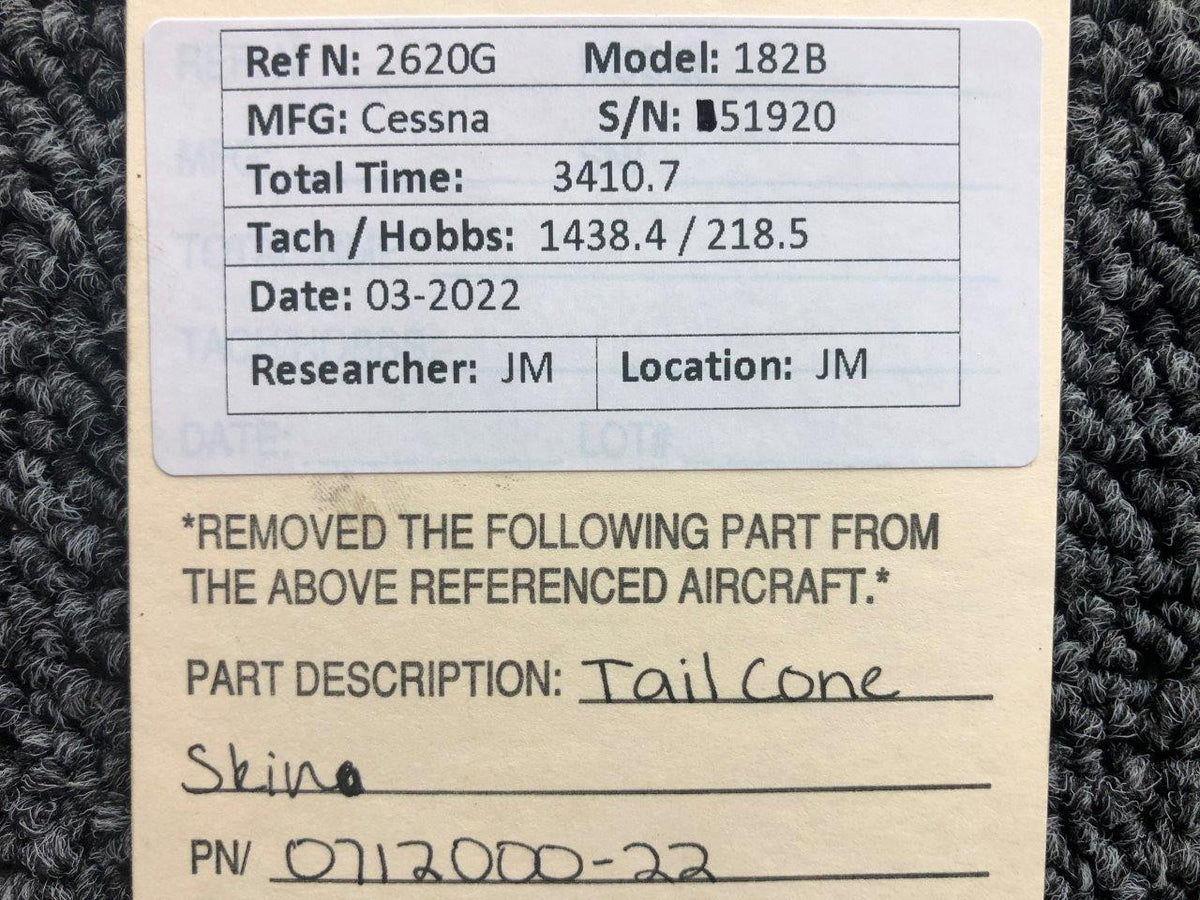 0712000-22 Cessna 182B Tailcone Skin BAS Part Sales | Airplane Parts