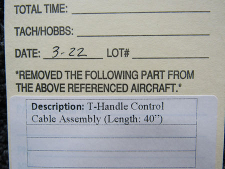 T-Handle Control Cable Assembly (Length: 40") BAS Part Sales | Airplane Parts