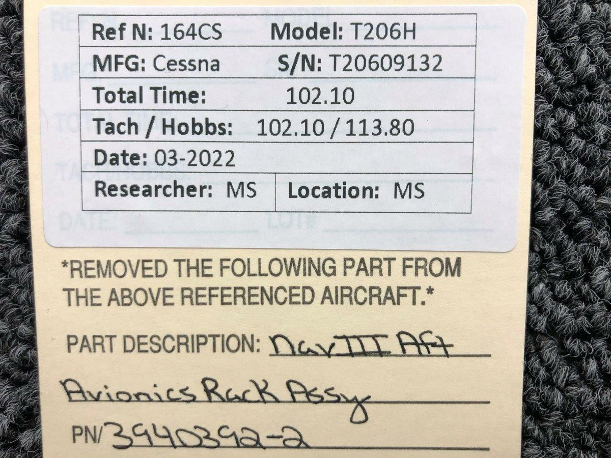 Cessna Aircraft Parts 3940392-2 Cessna T206H Nav III Aft Avionics Rack Assembly