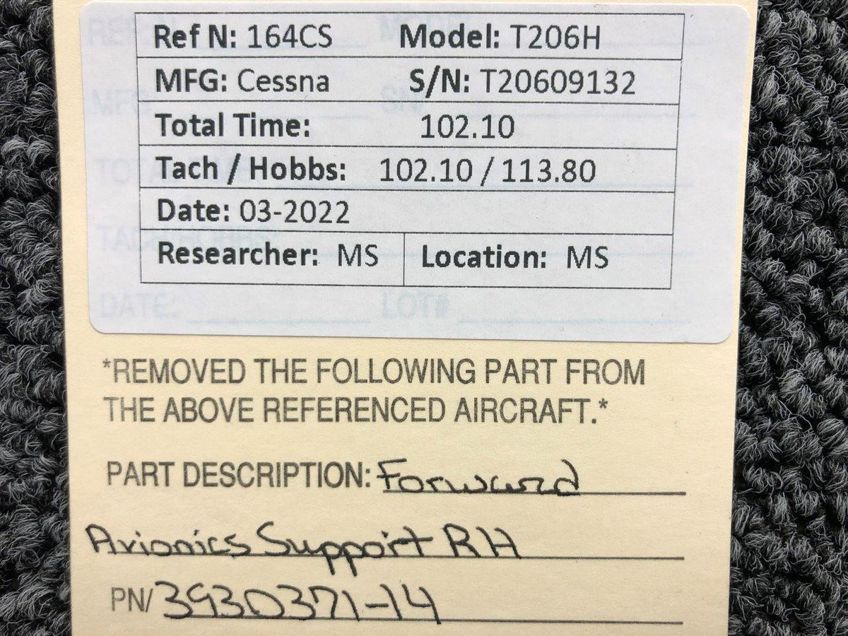 3930371-14 Cessna T206H Forward Avionics Support RH BAS Part Sales | Airplane Parts