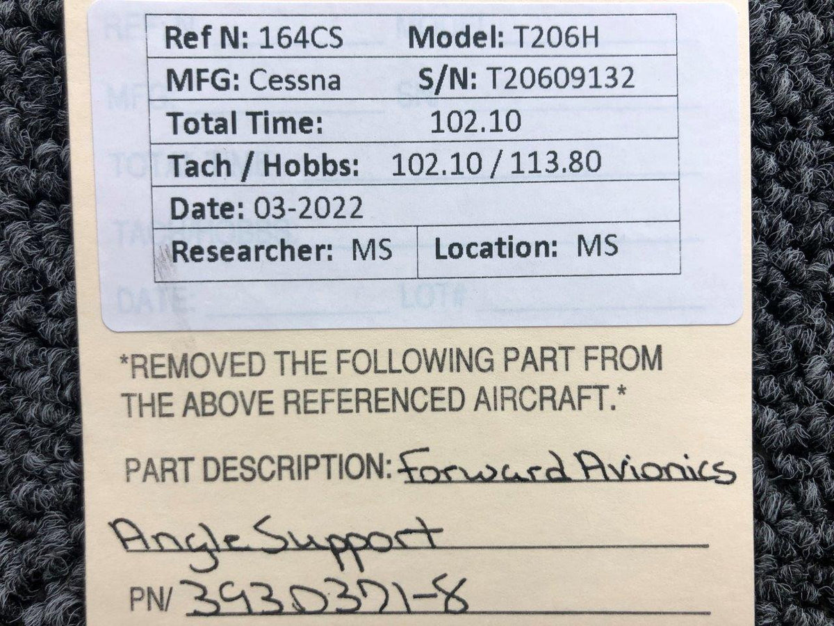 3930371-8 Cessna T206H Forward Avionics Angle Support BAS Part Sales | Airplane Parts