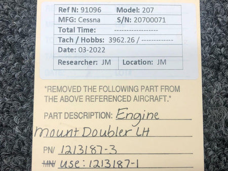 Cessna Aircraft Parts 1213187-3 USE 1213187-1 Cessna 207 Engine Mount Doubler LH