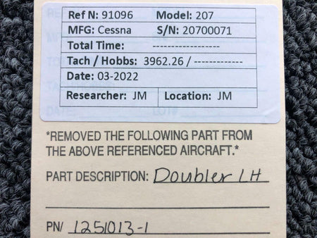 Cessna Aircraft Parts 1251013-1 Cessna 207 Doubler LH