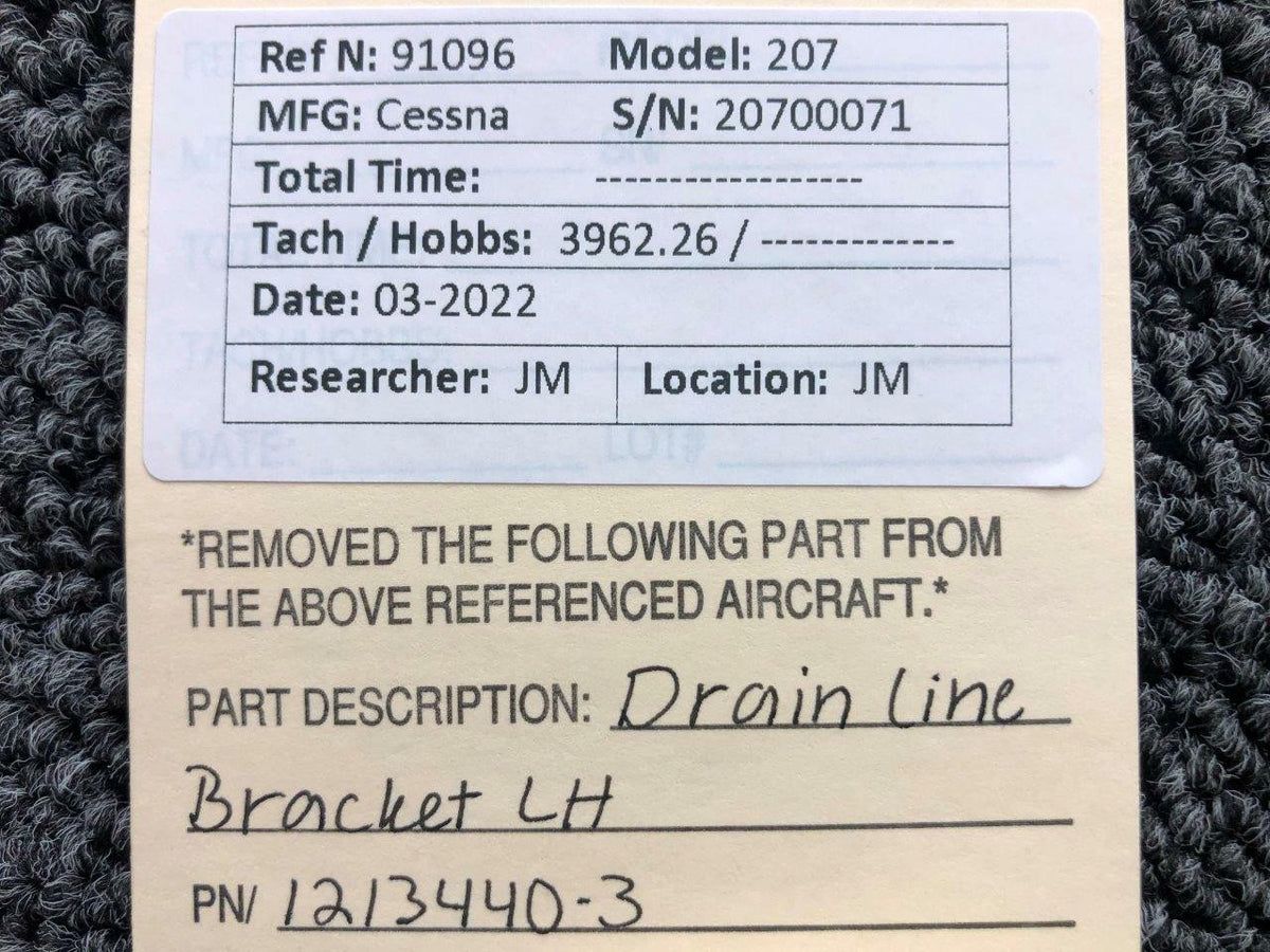 Cessna Aircraft Parts 1213440-3 Cessna 207 Drain Line Bracket LH