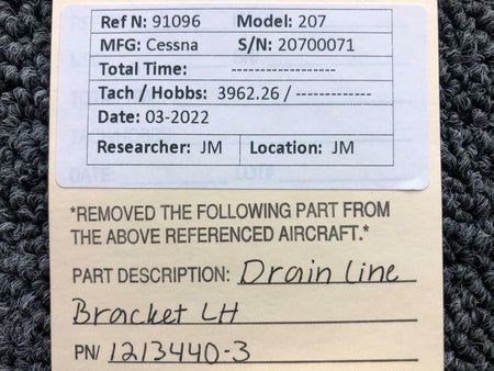 Cessna Aircraft Parts 1213440-3 Cessna 207 Drain Line Bracket LH