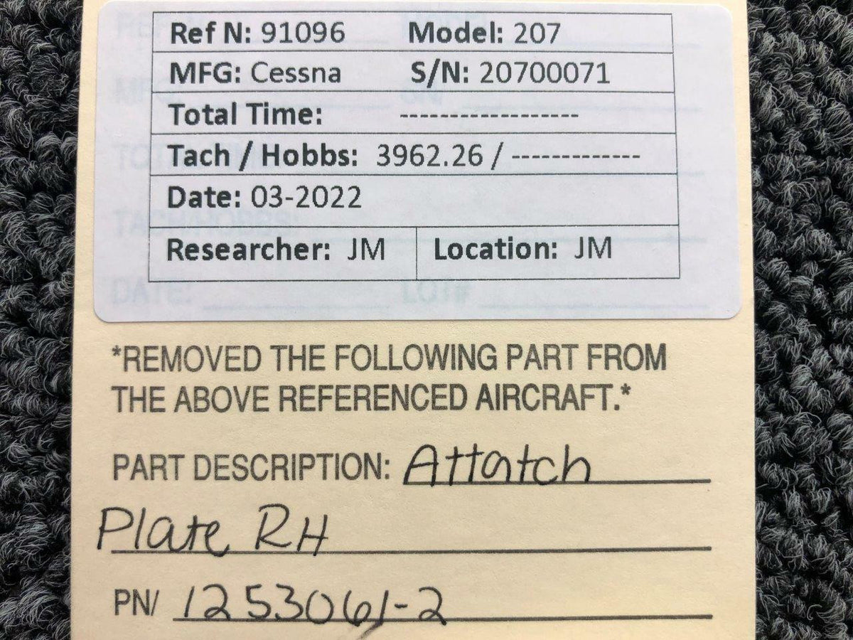 Cessna Aircraft Parts 1253061-2 Cessna 207 Attach Plate RH