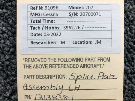 Cessna Aircraft Parts 1213838-1 Cessna 207 Splice Plate Assembly LH