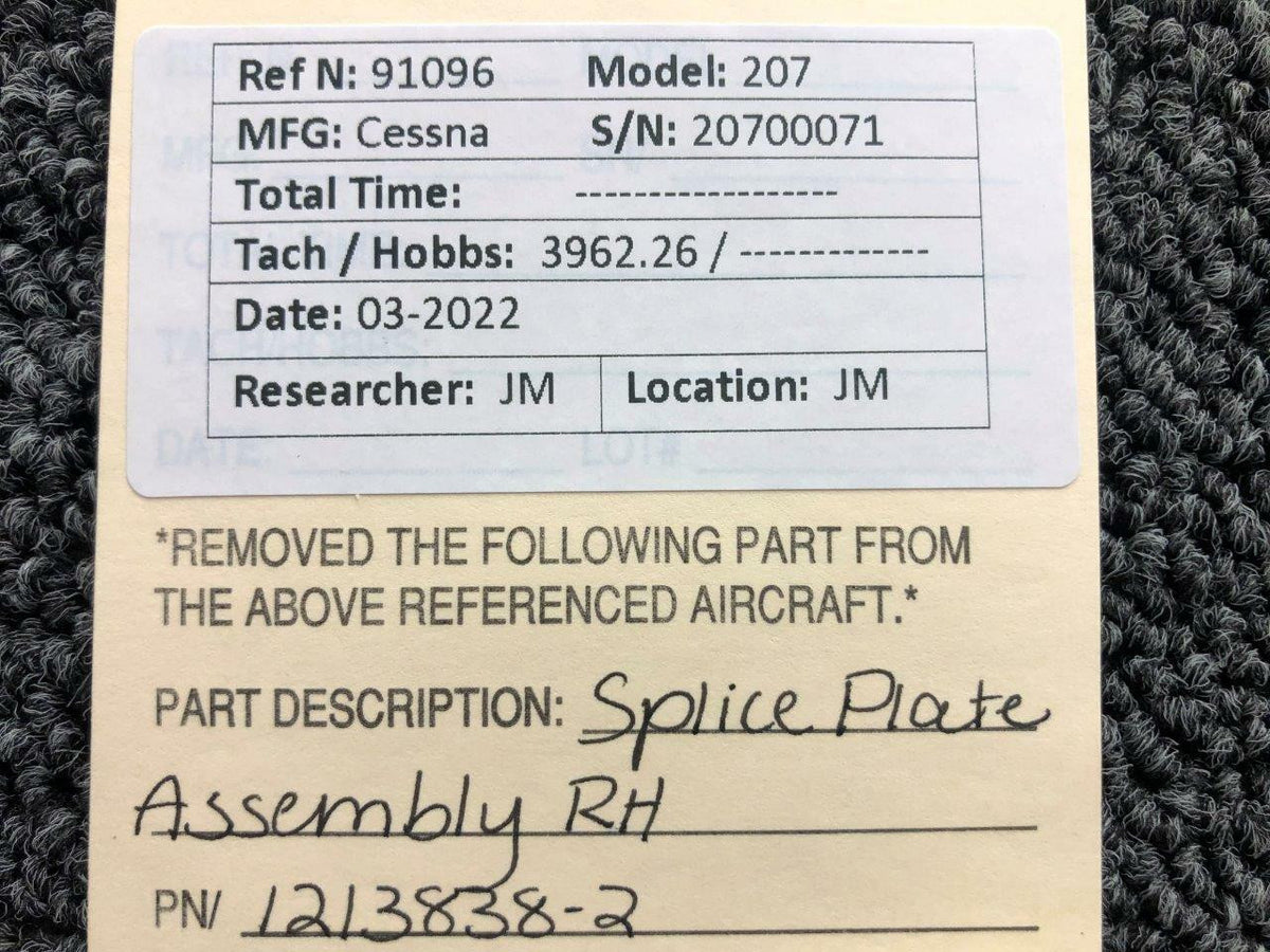 Cessna Aircraft Parts 1213838-2 Cessna 207 Splice Plate Assembly RH