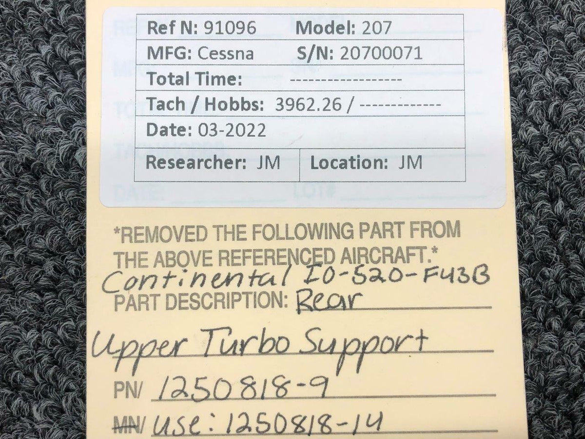 Continental 1250818-9 Continental IO-520-F43B Rear Upper Turbo Support Assembly