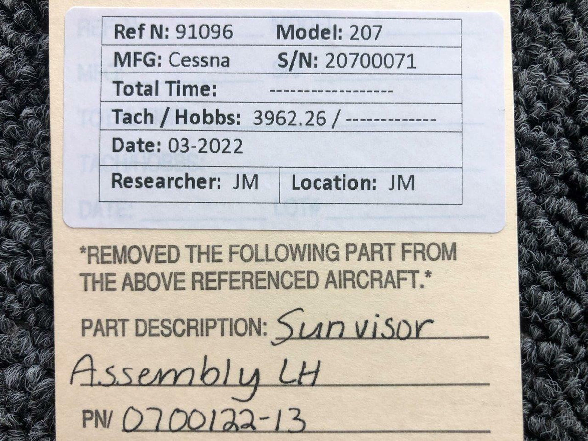Cessna Aircraft Parts 0700122-13 Cessna 207 Sun Visor Assembly LH