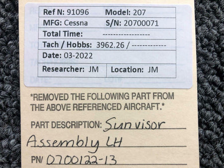 Cessna Aircraft Parts 0700122-13 Cessna 207 Sun Visor Assembly LH