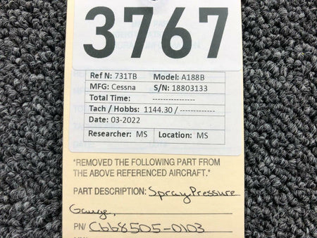 Cessna Aircraft Parts C668505-0103 Cessna A188B Spray Pressure Gauge