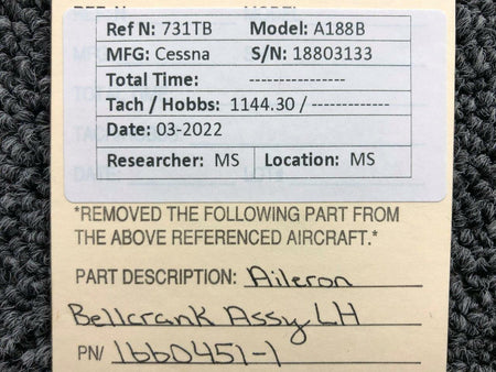 Cessna Aircraft Parts 1660451-1 Cessna A188B Aileron Bellcrank Assembly LH
