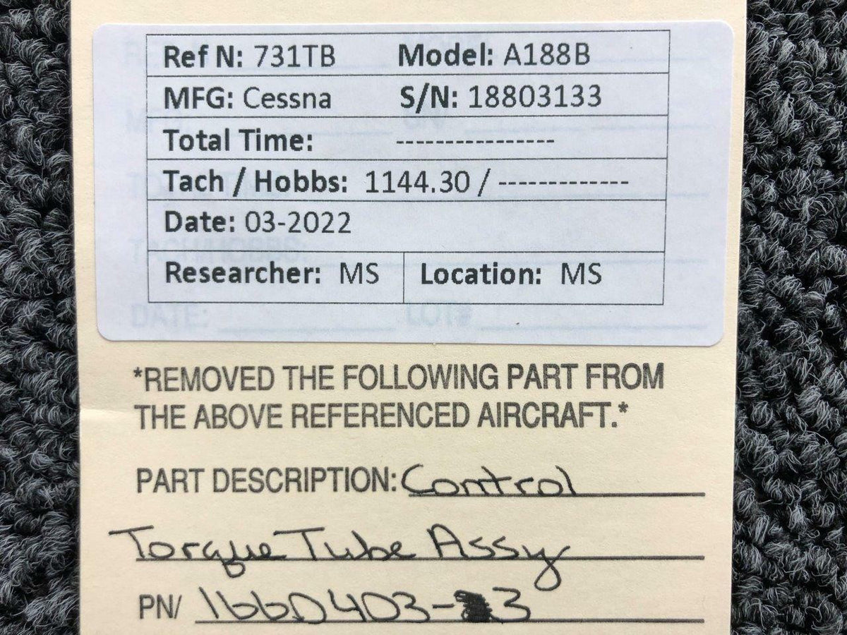 Cessna Aircraft Parts 1660403-3 Cessna A188B Control Torque Tube Assembly