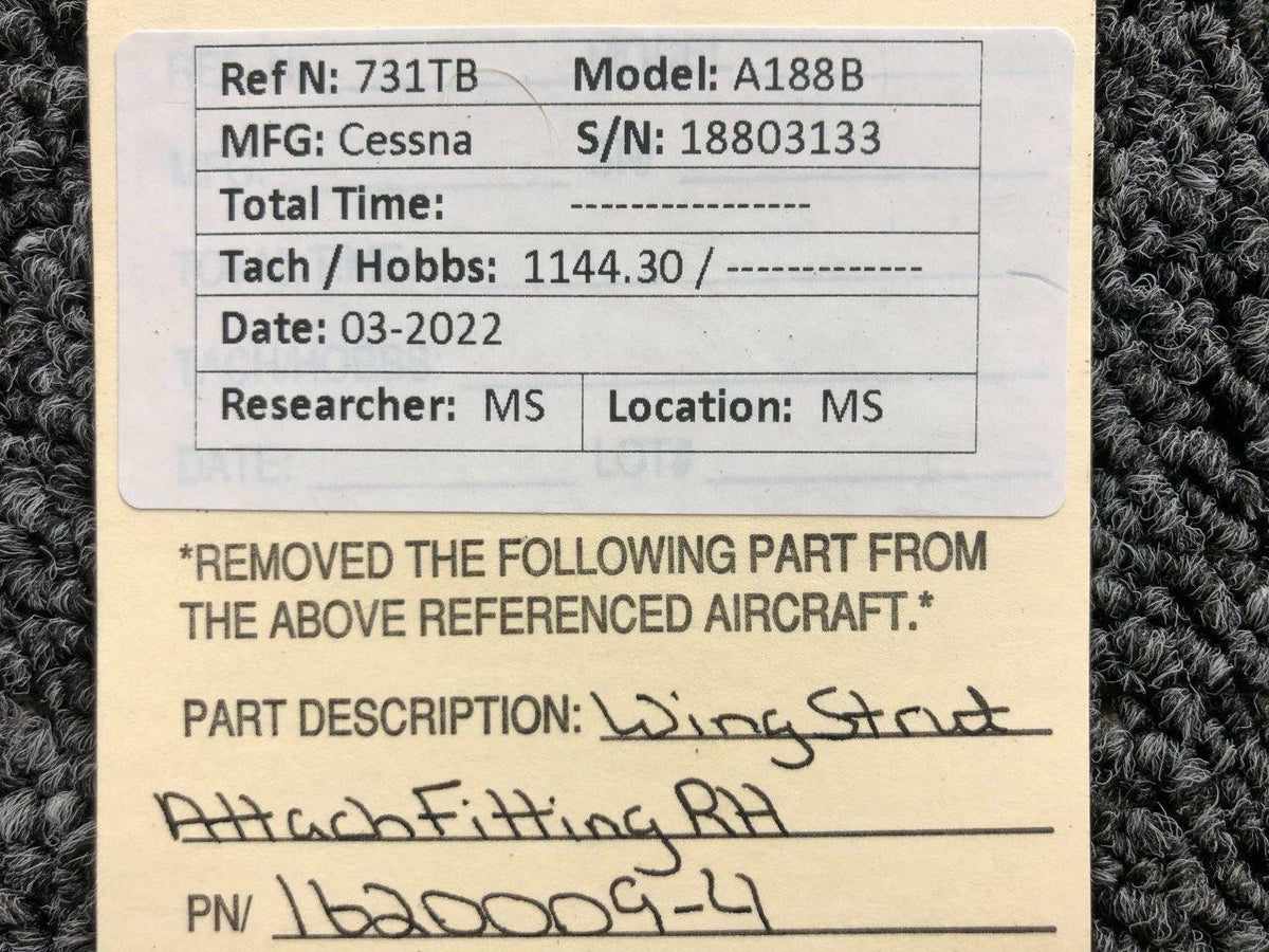 1620009-4 Cessna A188B Wing Strut Attach Fitting RH BAS Part Sales | Airplane Parts