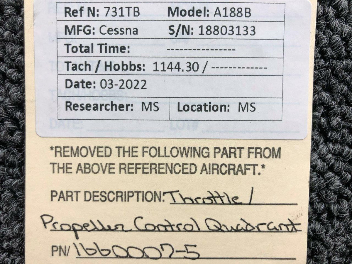 1660007-5 Cessna A188B Throttle / Propeller Control Quadrant BAS Part Sales | Airplane Parts