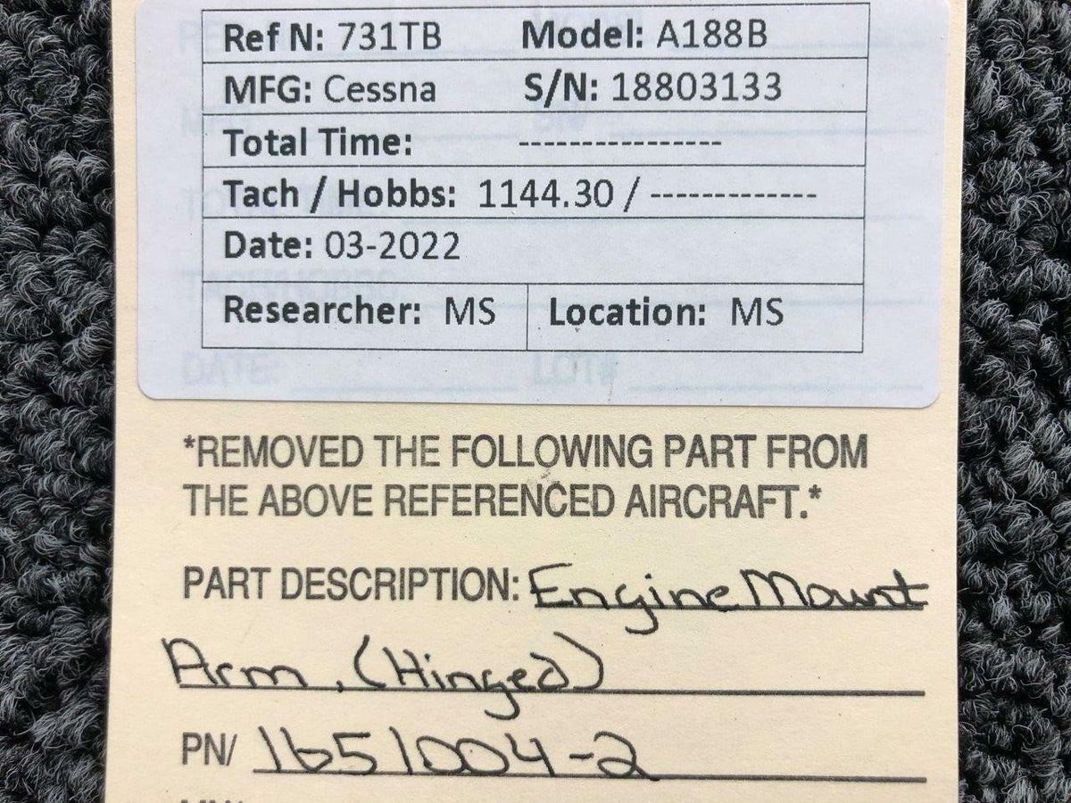 Cessna Aircraft Parts 1651004-2 Cessna A188B Engine Mount Arm Hinged