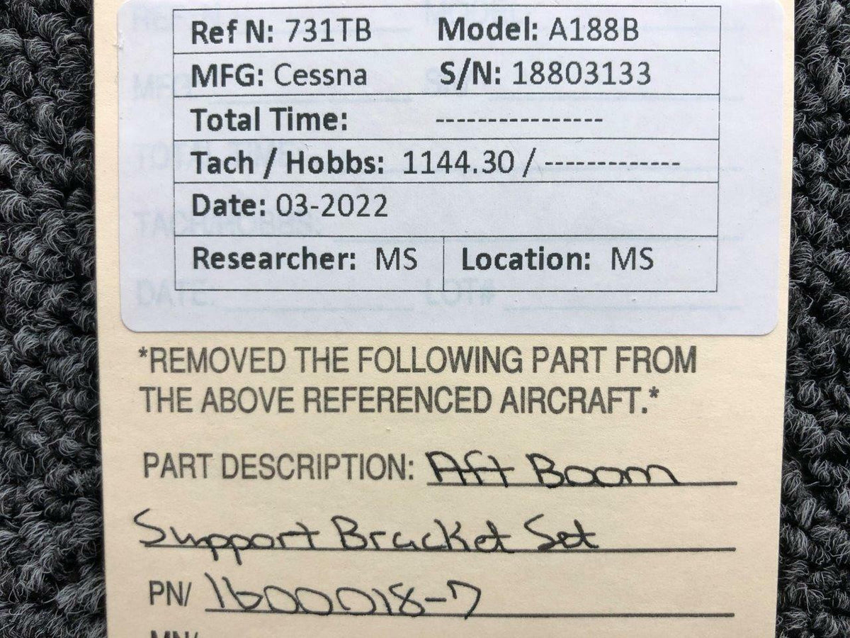 Cessna Aircraft Parts 1600018-7 Cessna A188B Aft Boom Support Bracket Set