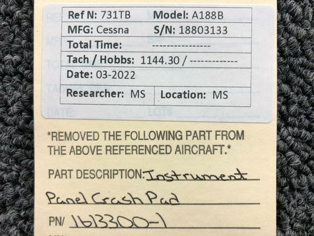 Cessna Aircraft Parts 1613300-1 Cessna A188B Instrument Panel Crash Pad