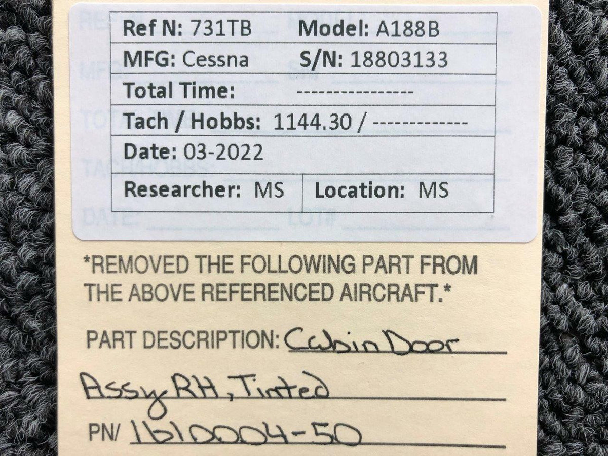 Cessna Aircraft Parts 1610004-50 Cessna A188B Cabin Door Assembly RH Tinted