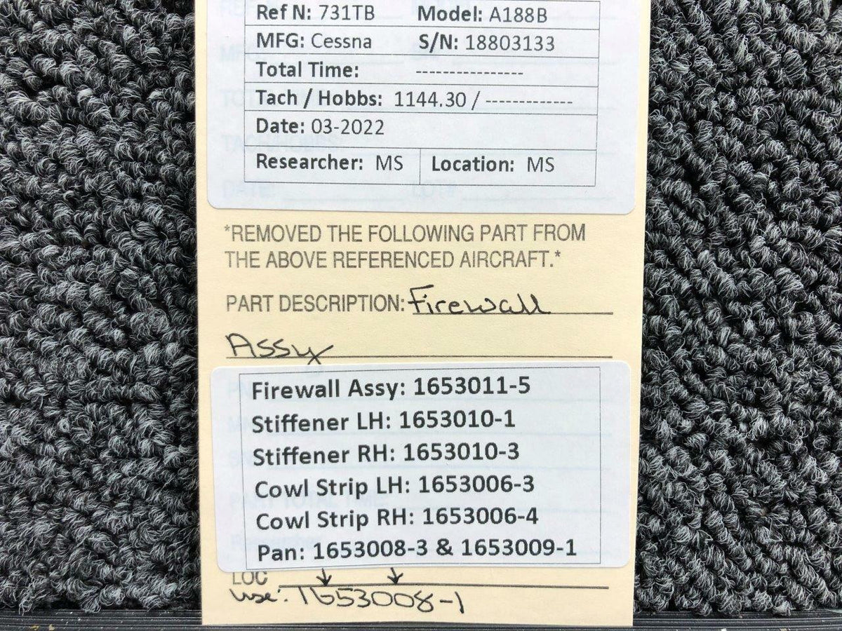 1653011-5 Cessna A188B Firewall Assembly W/ Stiffeners, Strips, & Pans BAS Part Sales | Airplane Parts