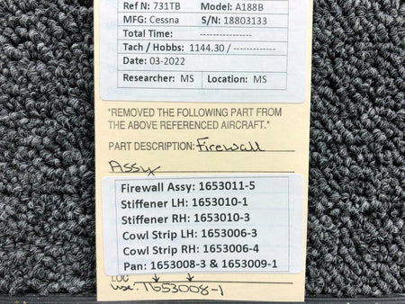 1653011-5 Cessna A188B Firewall Assembly W/ Stiffeners, Strips, & Pans BAS Part Sales | Airplane Parts