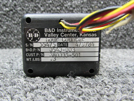BandD Instruments 0540-003 USE 880035-501 BandD Instruments Hour Meter Hours 3759.4