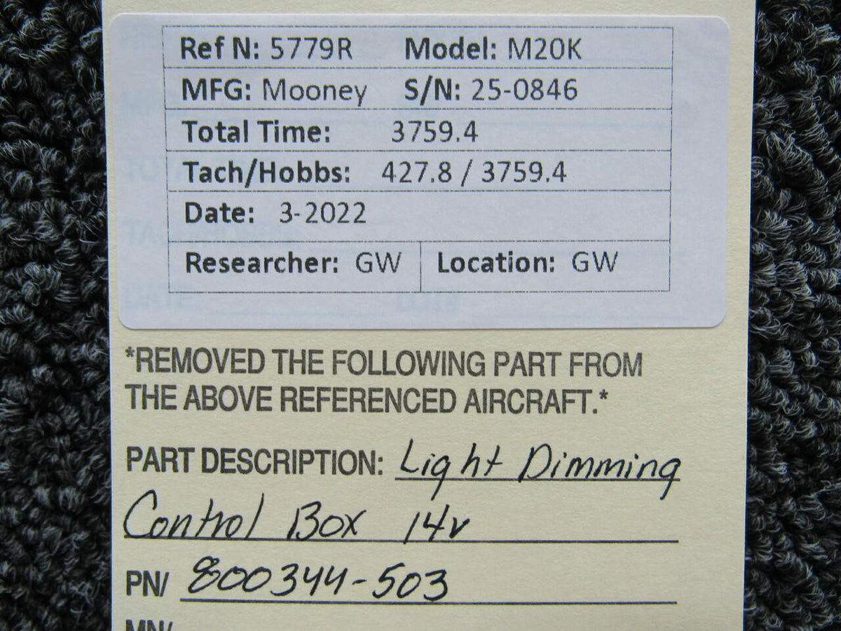 Mooney 800344-503 Mooney M20K Light Dimming Control Box Volts 14