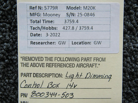 Mooney 800344-503 Mooney M20K Light Dimming Control Box Volts 14
