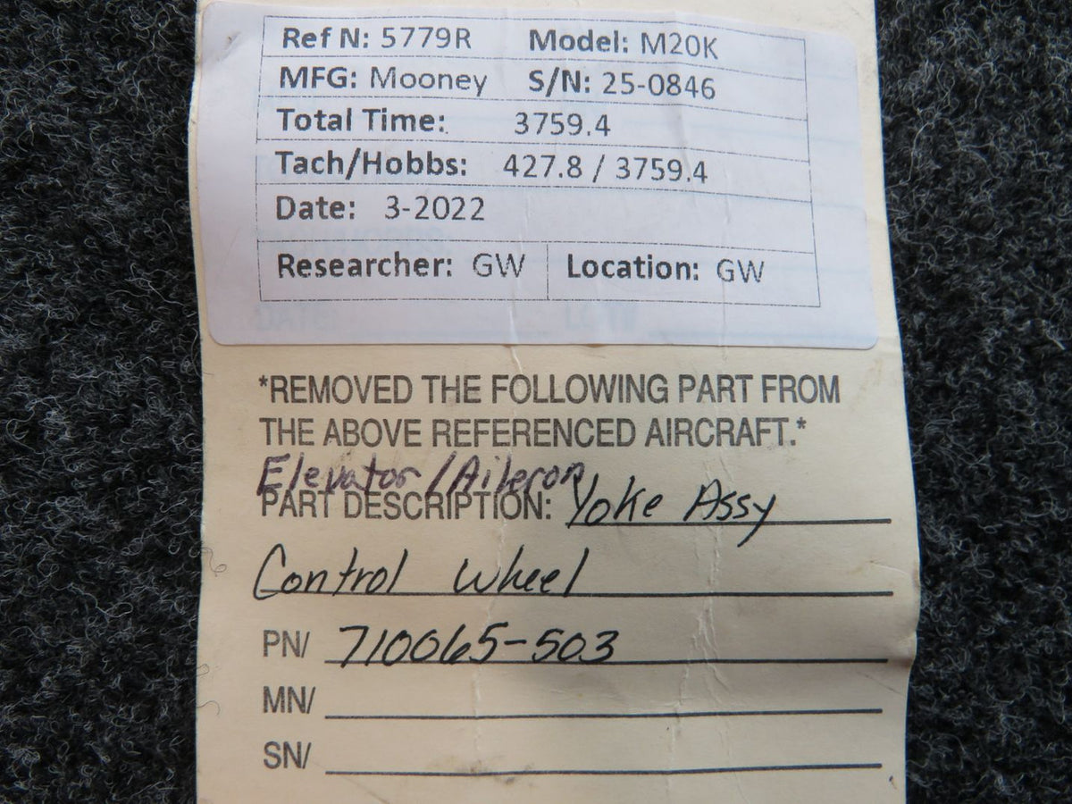710065-503 Mooney M20K Elevator / Aileron Control Yoke Assembly Control Wheel BAS Part Sales | Airplane Parts