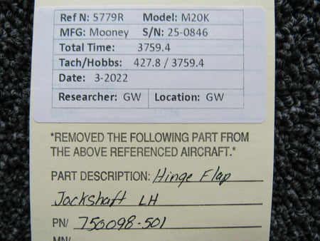 Mooney 750098-501 Mooney M20K Hinge Flap Jackshaft LH